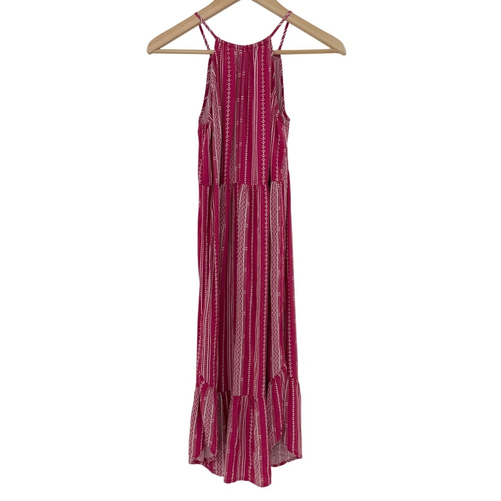 Kids Old Navy Pink White‎ Striped Maxi Dress Ruffle Hem Halter Neck Size XL